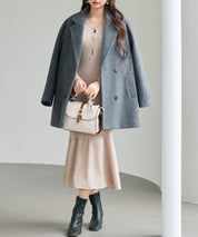 ダブルブレストテーラードウールライクジャケット/コートsdpdy5333 グレー