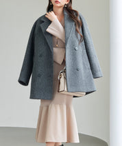 ダブルブレストテーラードウールライクジャケット/コートsdpdy5333 グレー