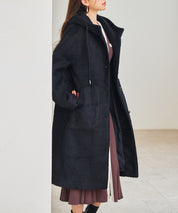 シャギーフード付きロングコートsdpdy5369 ネイビー