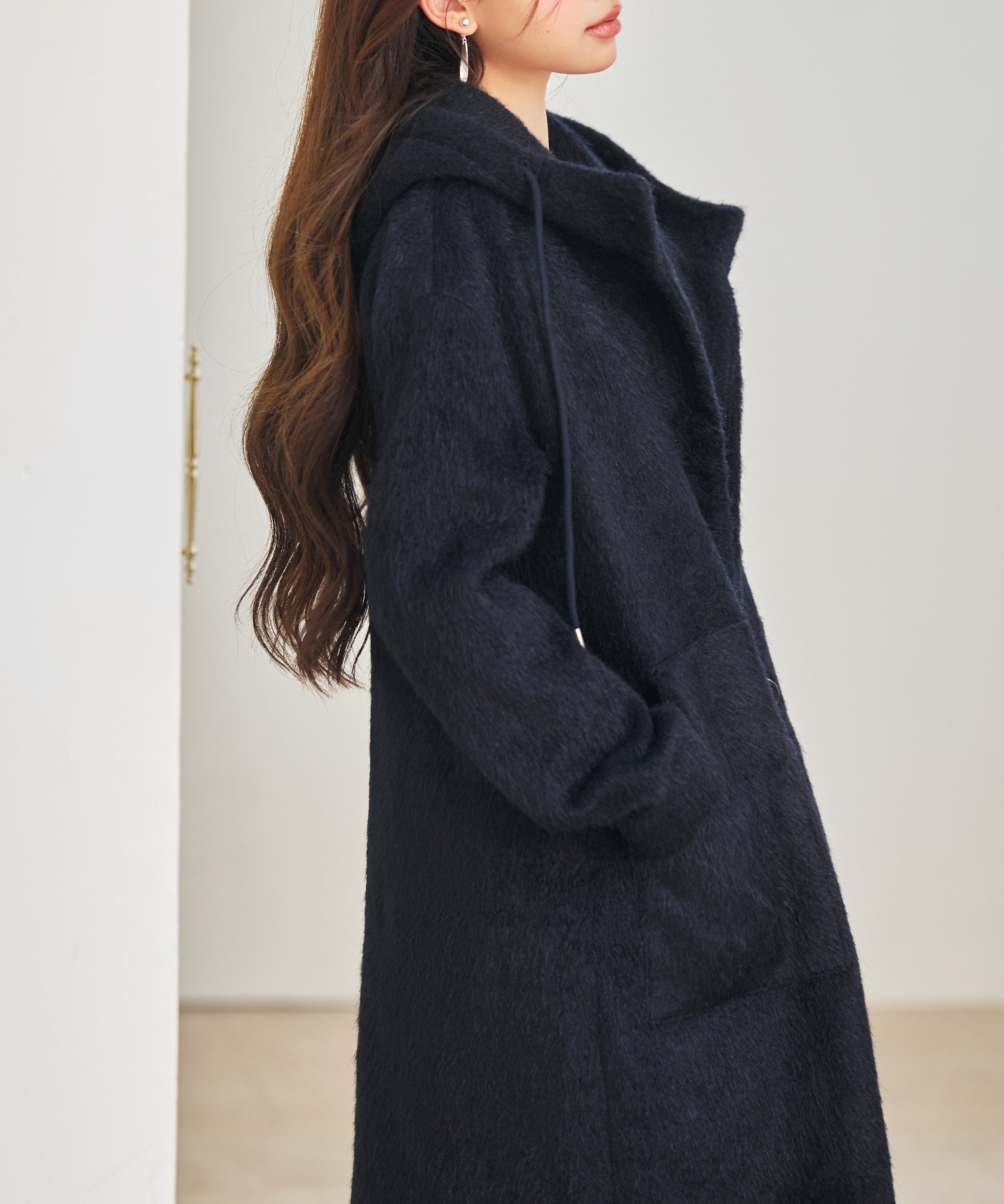 シャギーフード付きロングコートsdpdy5369 ネイビー