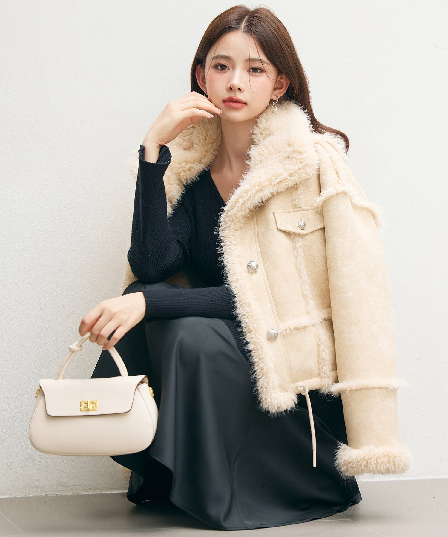 ショートフェイクムートンジャケットsdpdy666 ベージュ