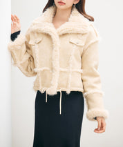 ショートフェイクムートンジャケットsdpdy666 ベージュ