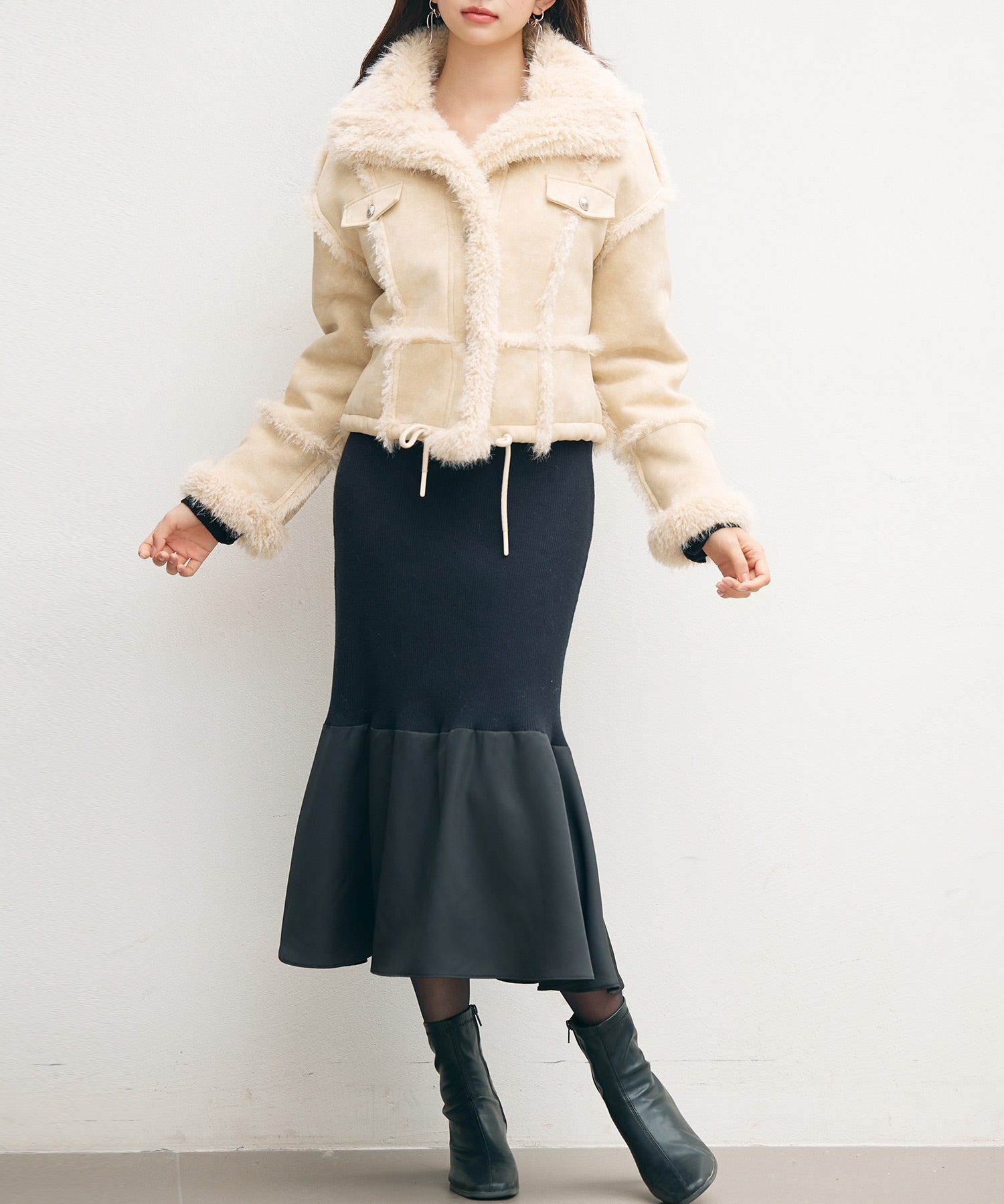 ショートフェイクムートンジャケットsdpdy666 ベージュ