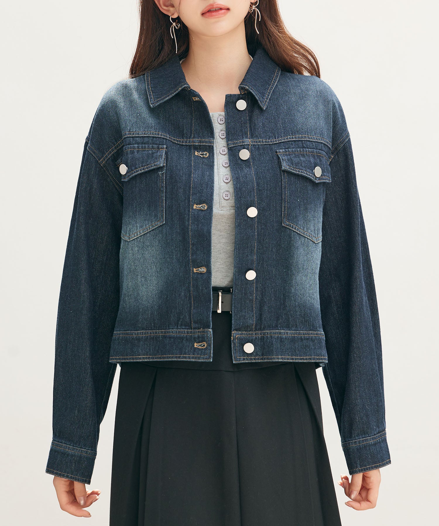 トラッカーデニムウォッシュ加工ジャケットsdpdy82739 ネイビー