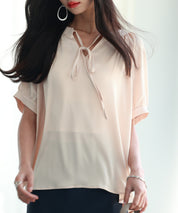 リボン襟ラグランスリーブ半袖ブラウスsdphxz1044-102-14