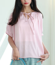リボン襟ラグランスリーブ半袖ブラウスsdphxz1044-102-26