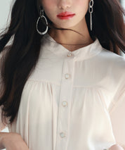 ギャザースリーブスタンドカラー半袖シャツsdphxz1048 ベージュ