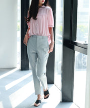 ギャザースリーブスタンドカラー半袖シャツsdphxz1048 ピンク