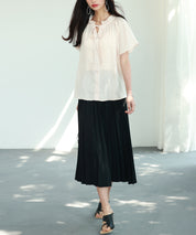 リボンフリルカラー半袖シャツトップスsdphxz1050 ベージュ