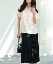 リボンフリルカラー半袖シャツトップスsdphxz1050 ベージュ