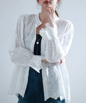 立ち襟スカラップ刺繍シャツブラウスsdphxz1142-103-1