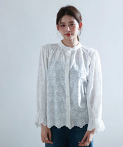 立ち襟スカラップ刺繍シャツブラウスsdphxz1142 ホワイト