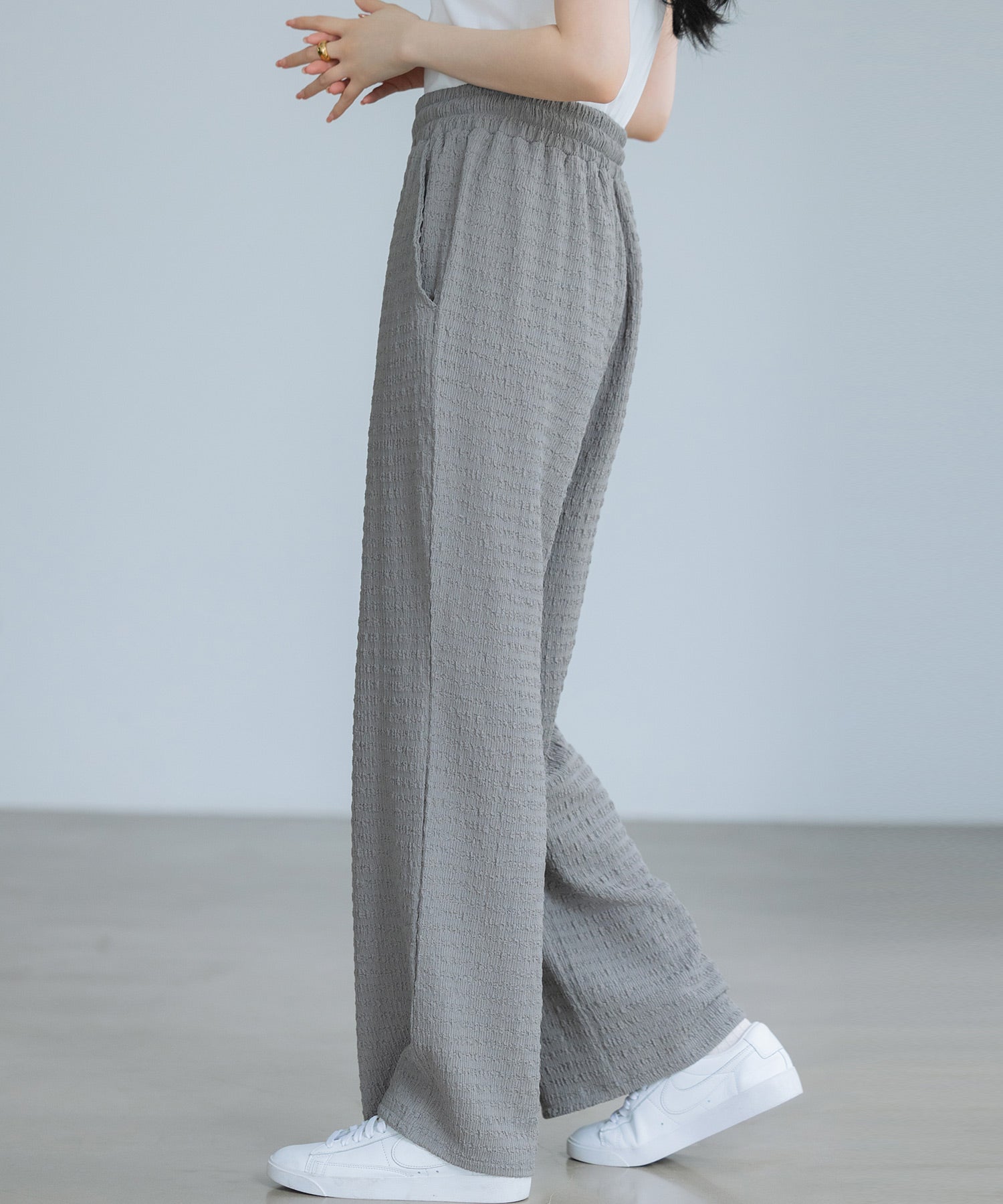 ウエストゴム体型カバーワイドパンツsdpot05 グレー