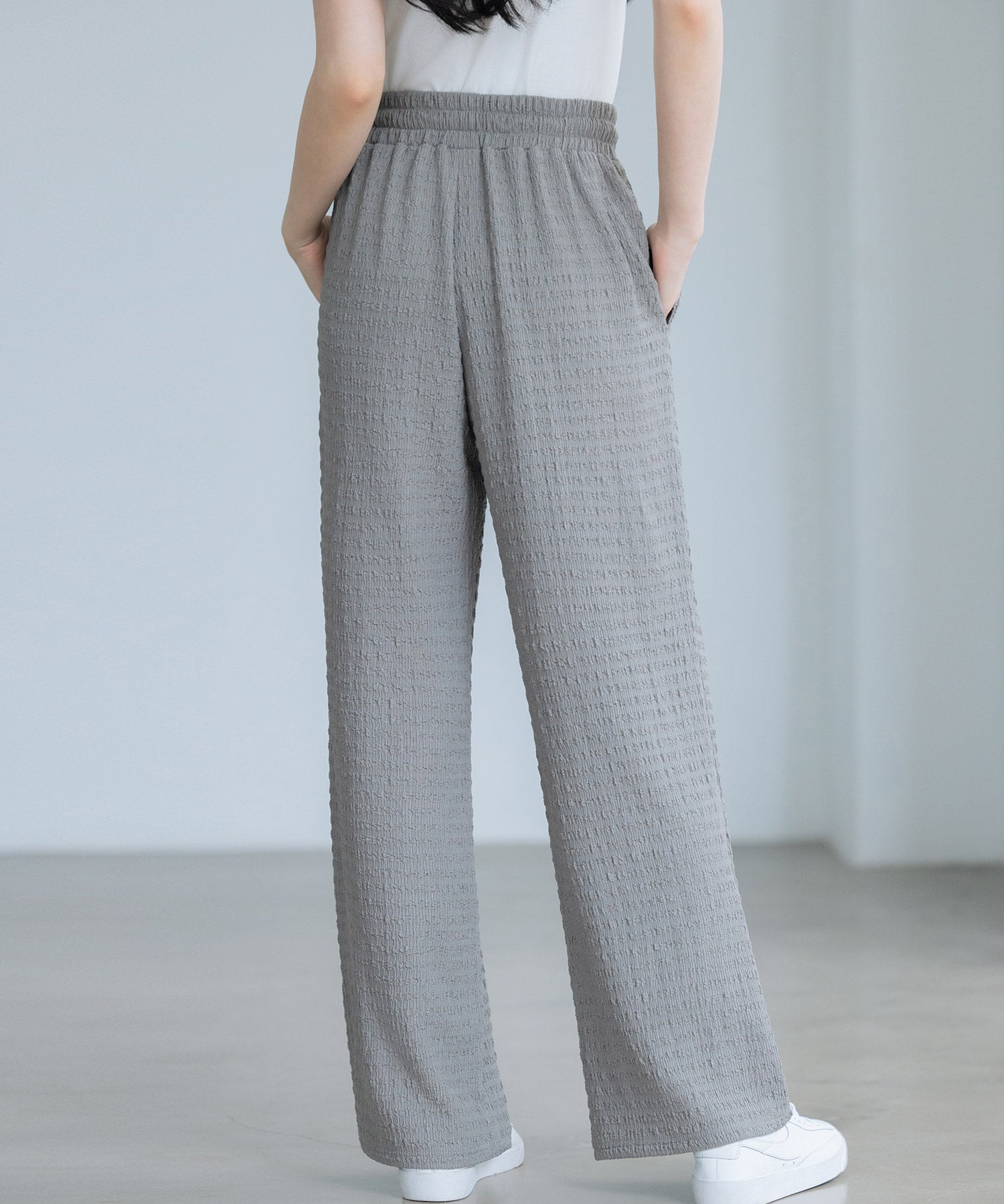 ウエストゴム体型カバーワイドパンツsdpot05 グレー