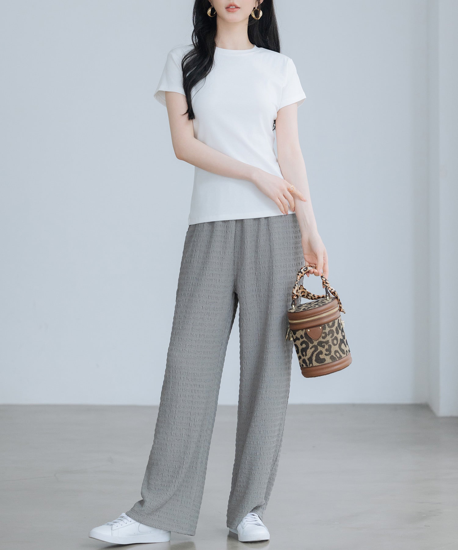 ウエストゴム体型カバーワイドパンツsdpot05 グレー