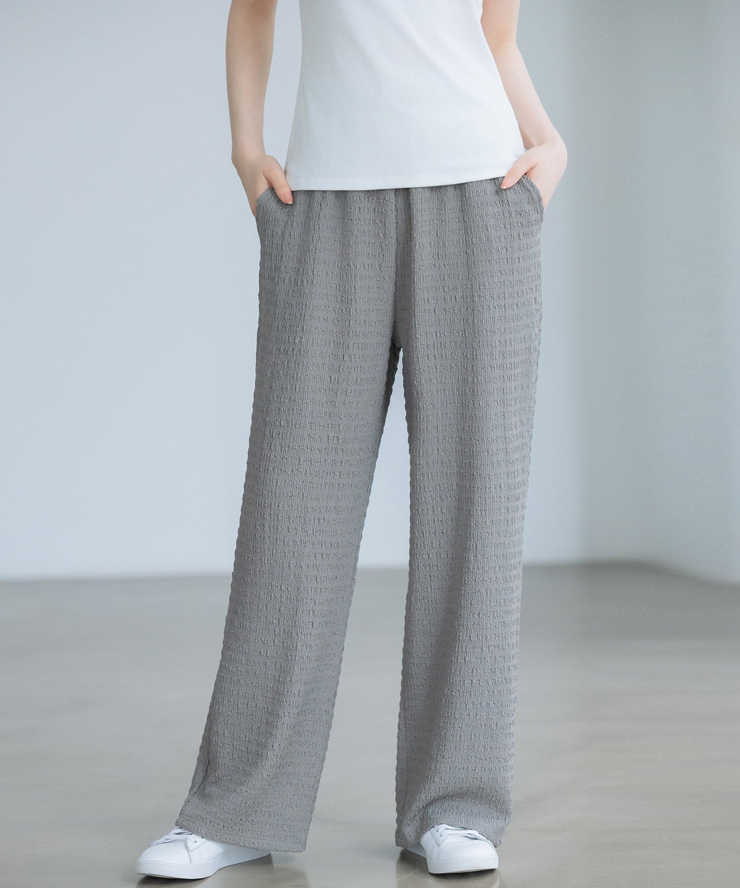 ウエストゴム体型カバーワイドパンツsdpot05 グレー