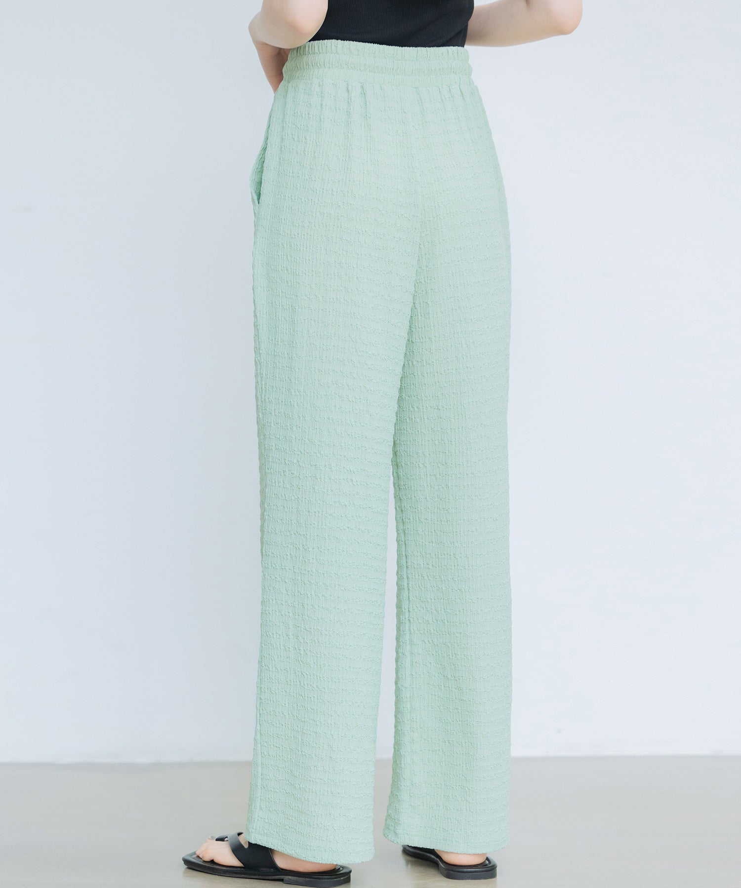 ウエストゴム体型カバーワイドパンツsdpot05 グリーン