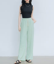 ウエストゴム体型カバーワイドパンツsdpot05 グリーン