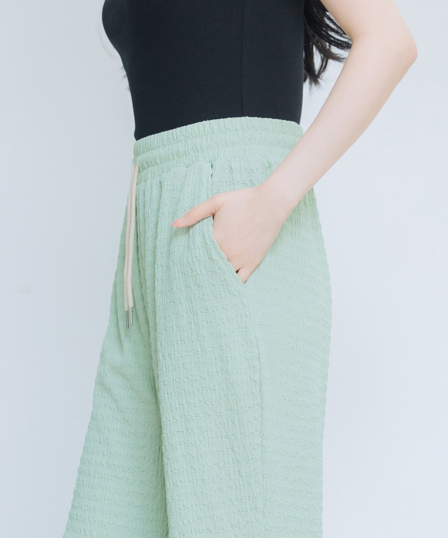 ウエストゴム体型カバーワイドパンツsdpot05 グリーン