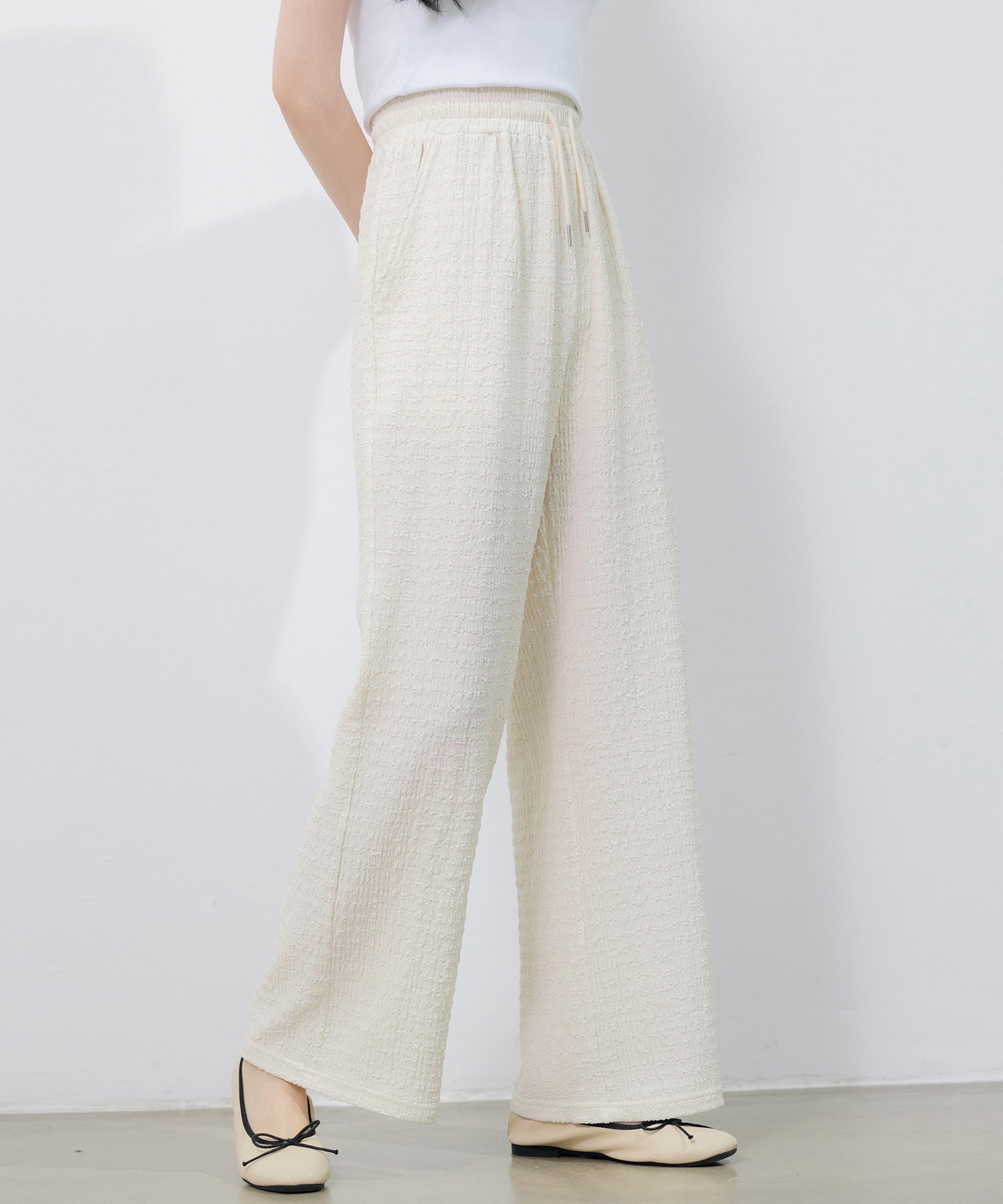 ウエストゴム体型カバーワイドパンツsdpot05 アイボリー