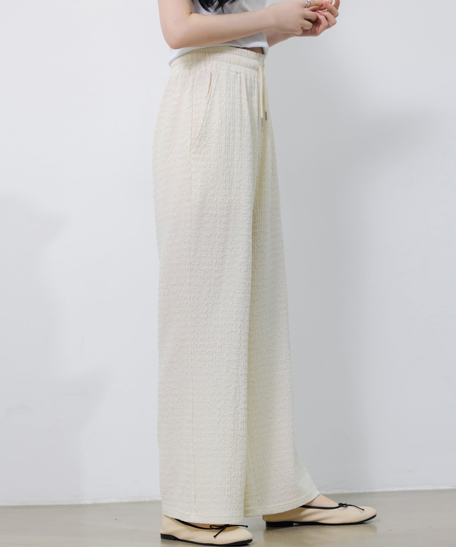 ウエストゴム体型カバーワイドパンツsdpot05 アイボリー