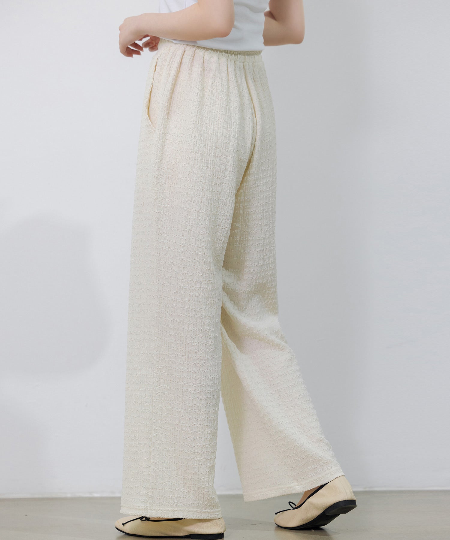 ウエストゴム体型カバーワイドパンツsdpot05 アイボリー