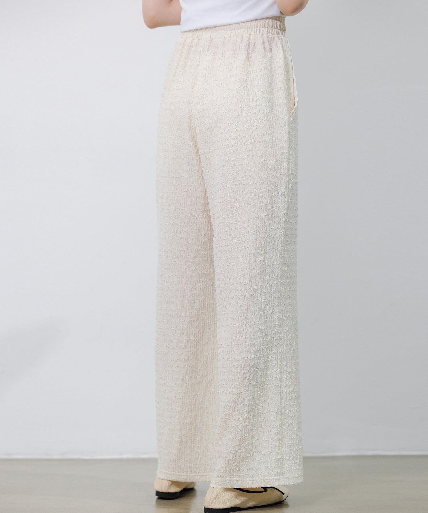 ウエストゴム体型カバーワイドパンツsdpot05 アイボリー