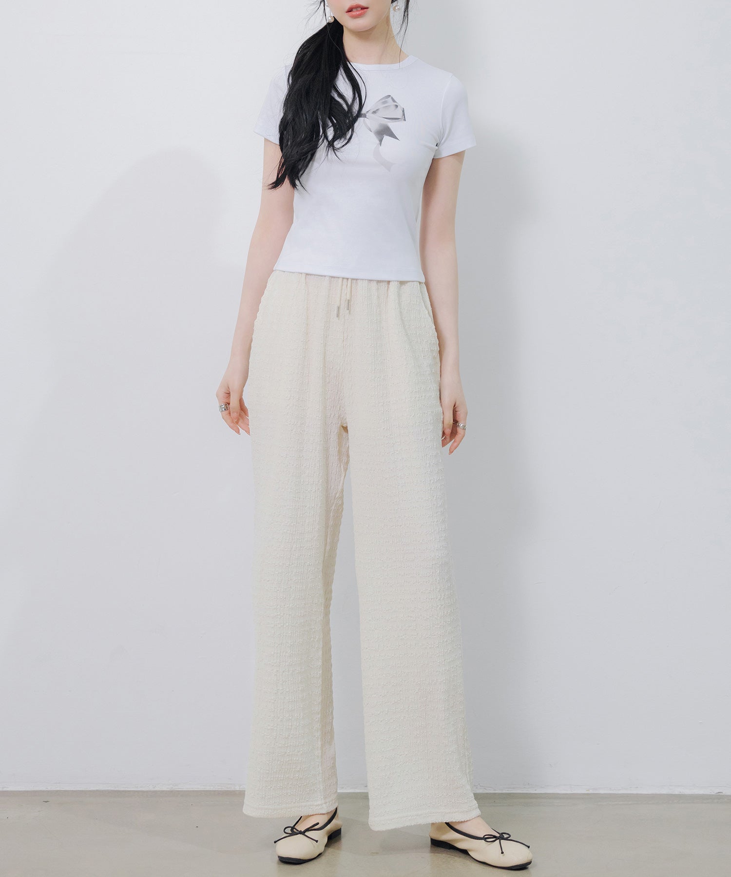 ウエストゴム体型カバーワイドパンツsdpot05 アイボリー