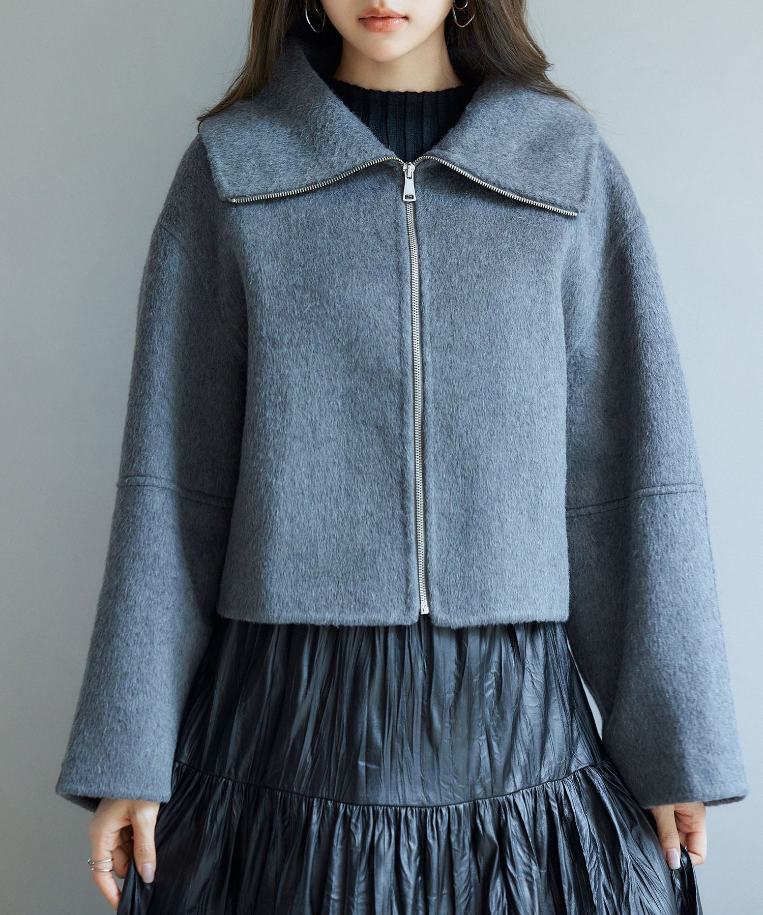 ダブルフェイスショート丈コートsdpps0512 チャコール