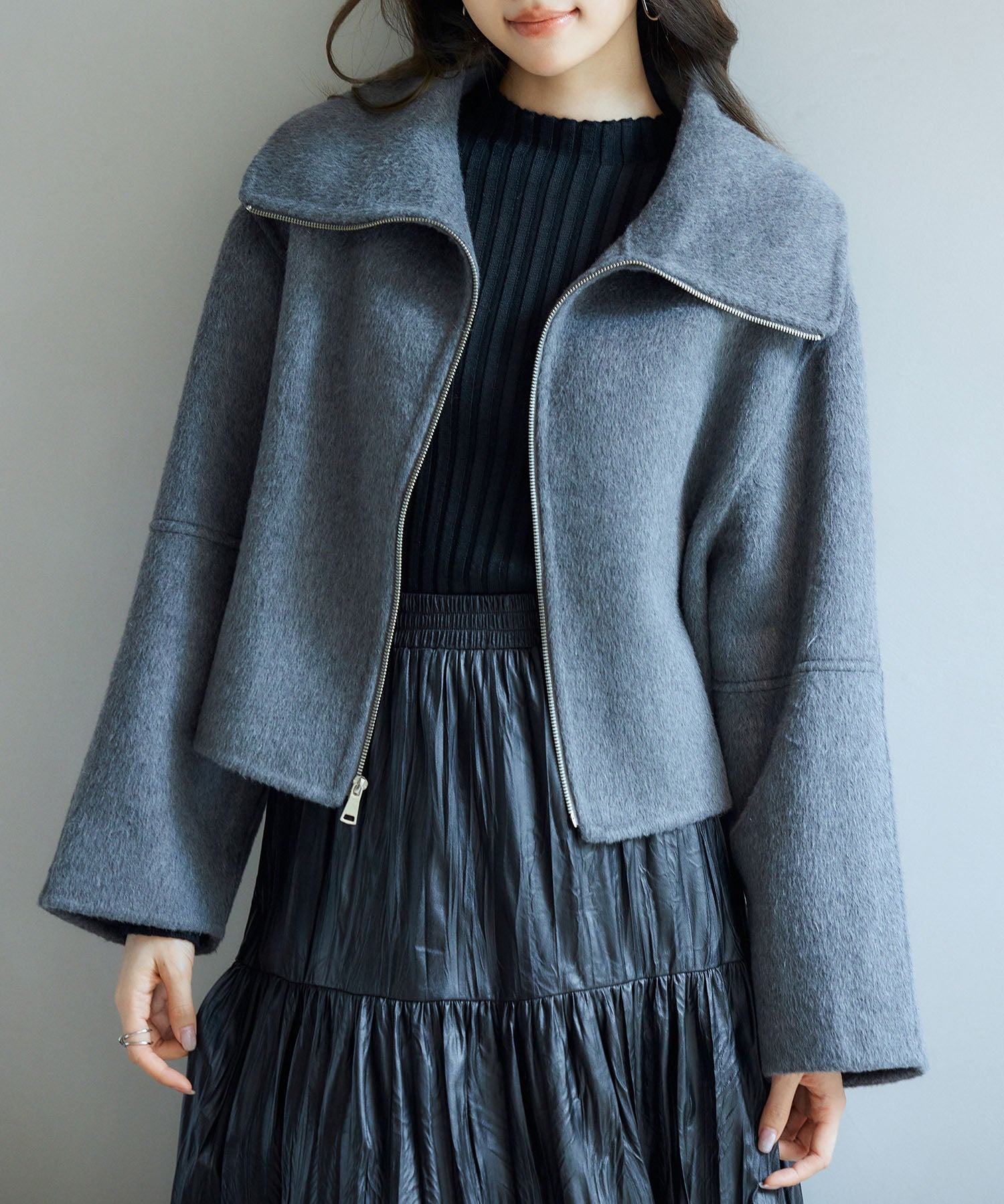 ダブルフェイスショート丈コートsdpps0512 チャコール