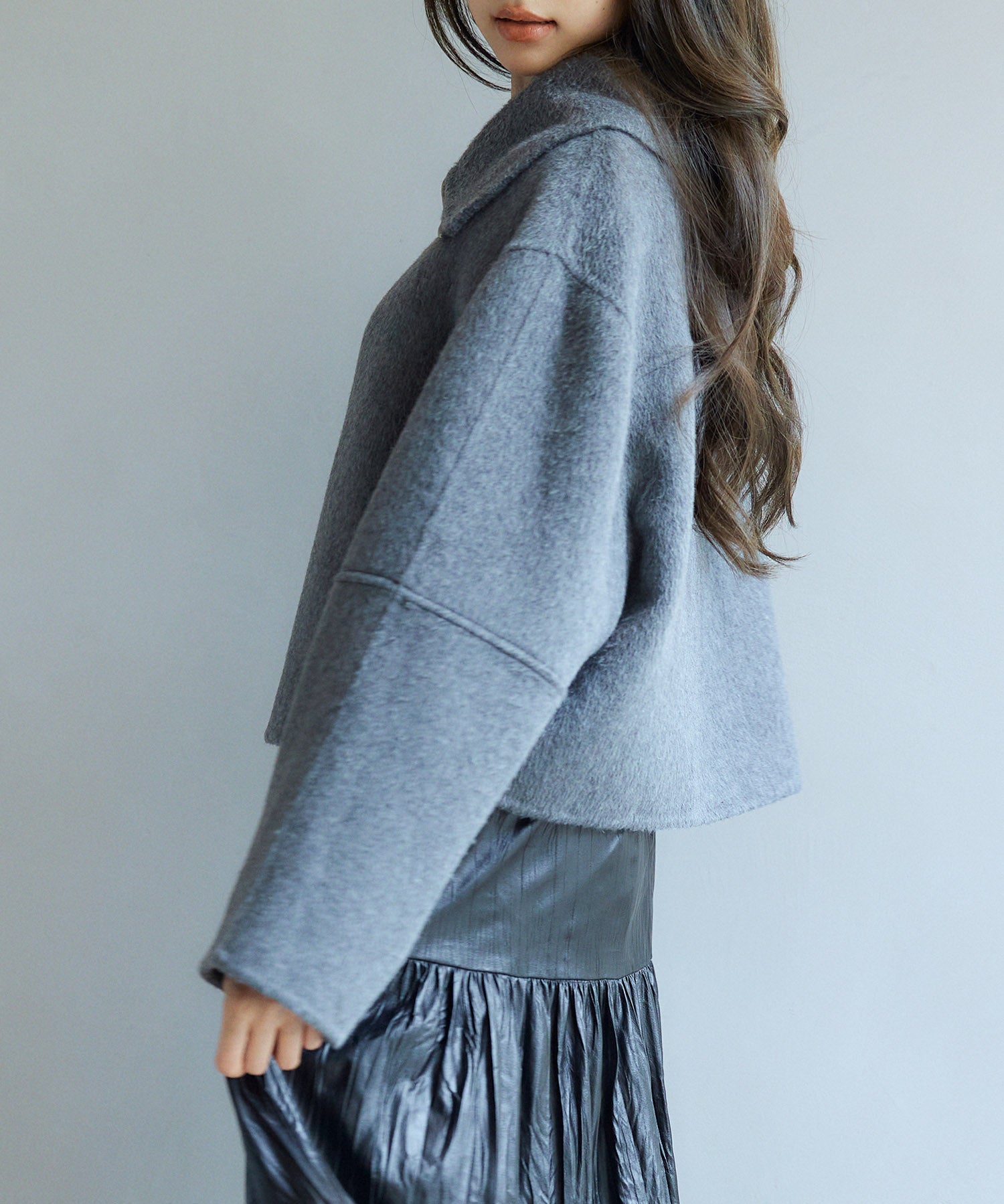 ダブルフェイスショート丈コートsdpps0512 チャコール