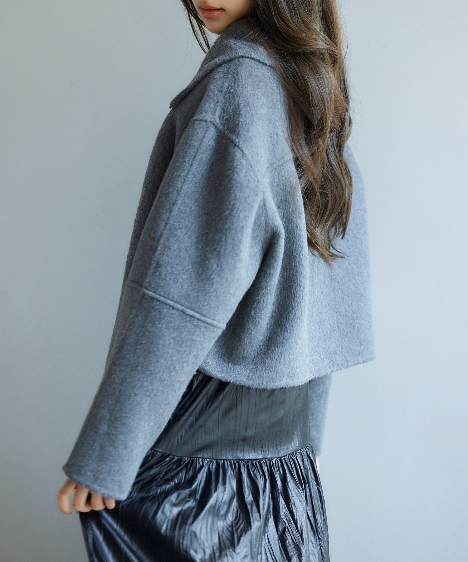 ダブルフェイスショート丈コートsdpps0512 チャコール