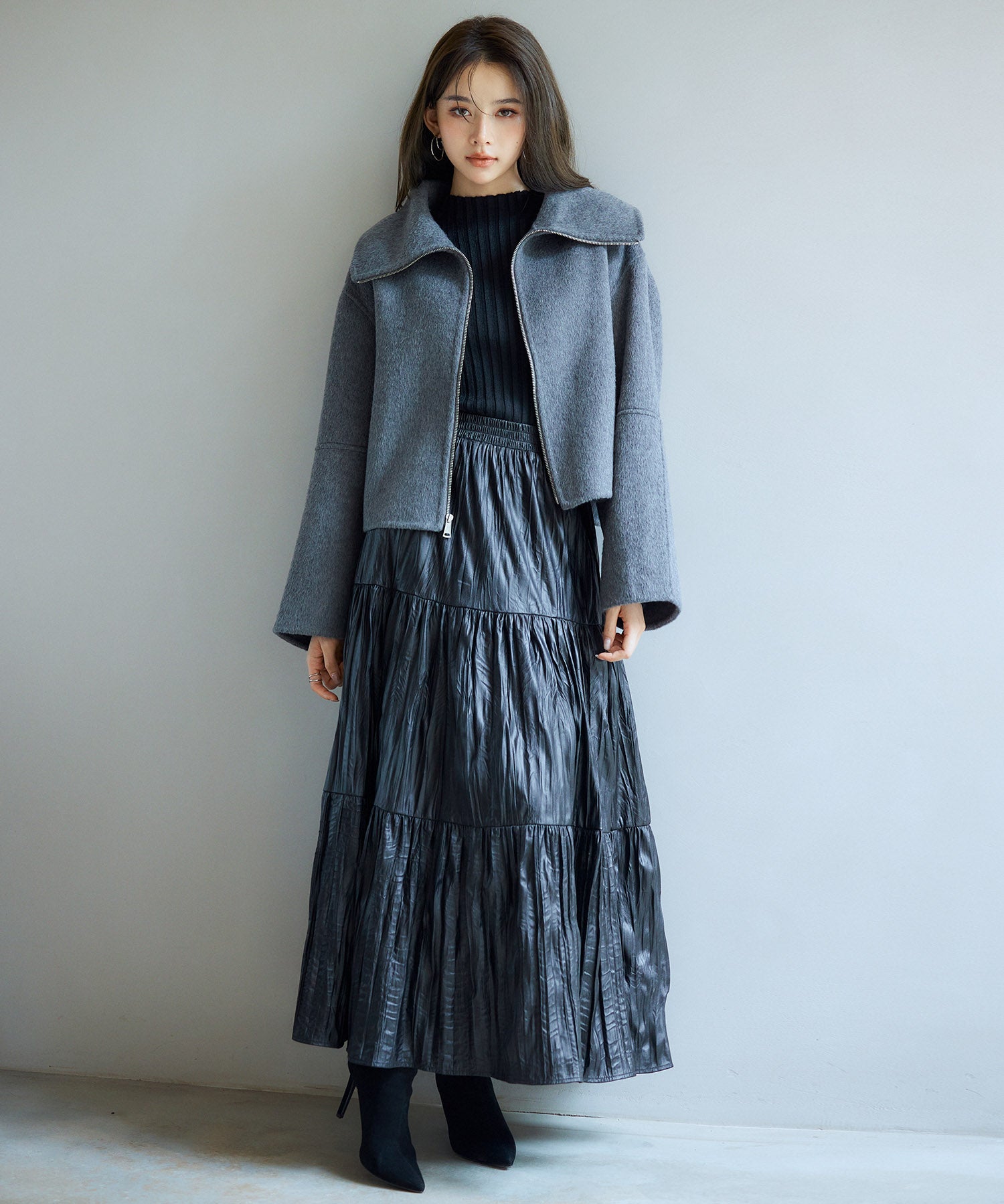 ダブルフェイスショート丈コートsdpps0512 チャコール