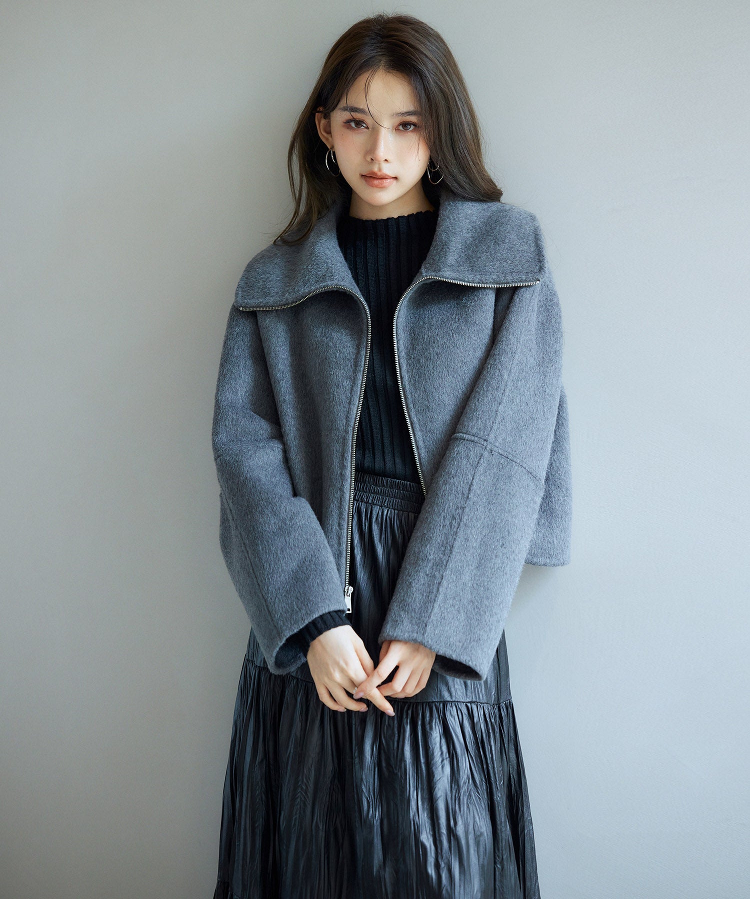 ダブルフェイスショート丈コートsdpps0512 チャコール