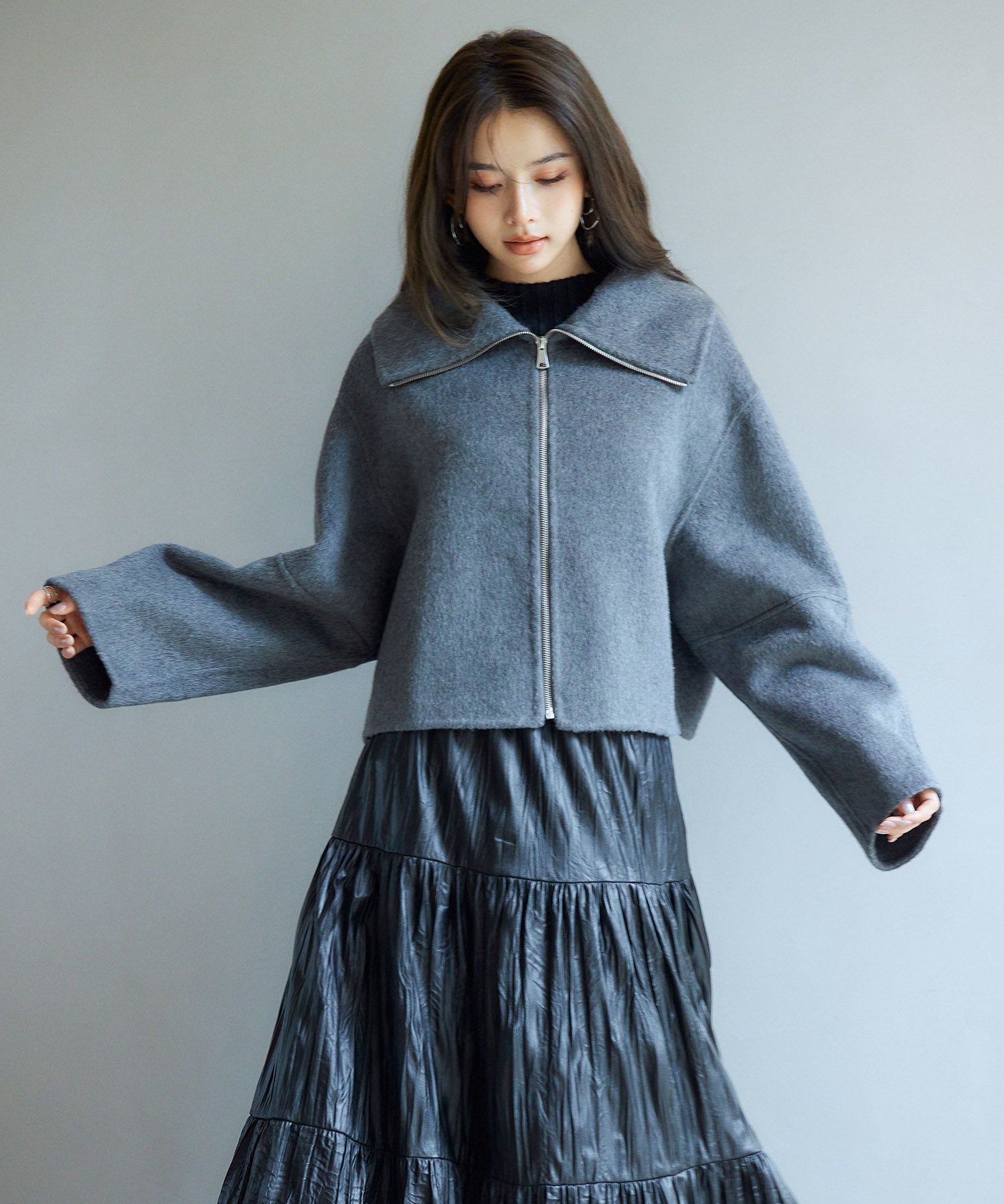 ダブルフェイスショート丈コートsdpps0512 チャコール