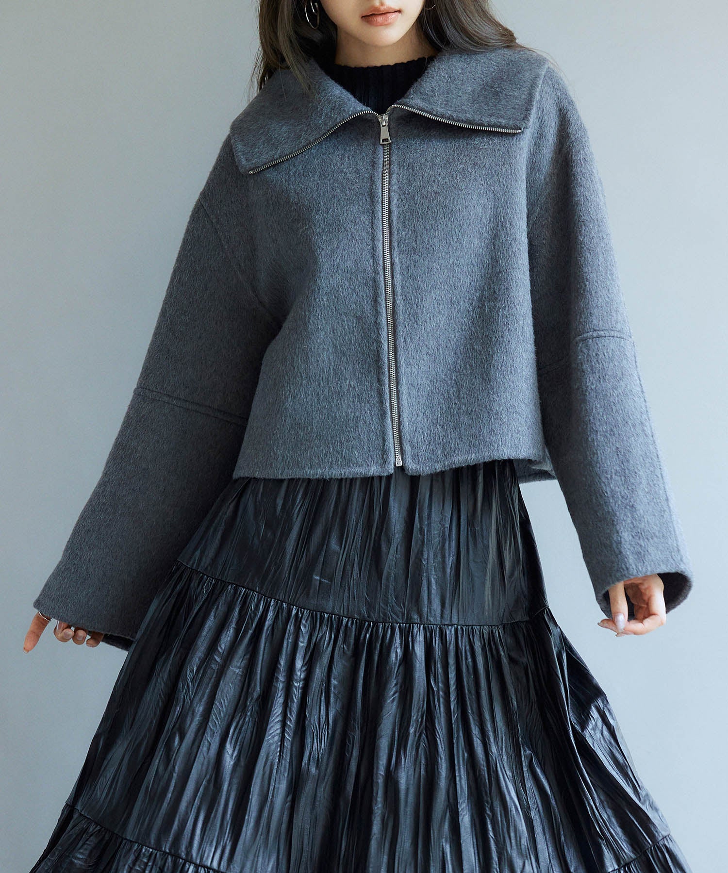 ダブルフェイスショート丈コートsdpps0512 チャコール