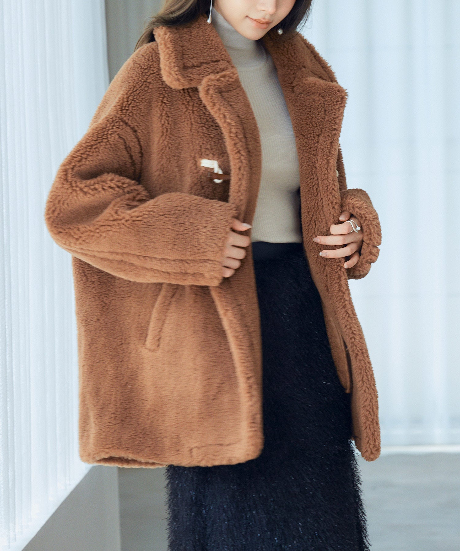 もこもこあったかボア生地コートsdpps0623 ブラウン