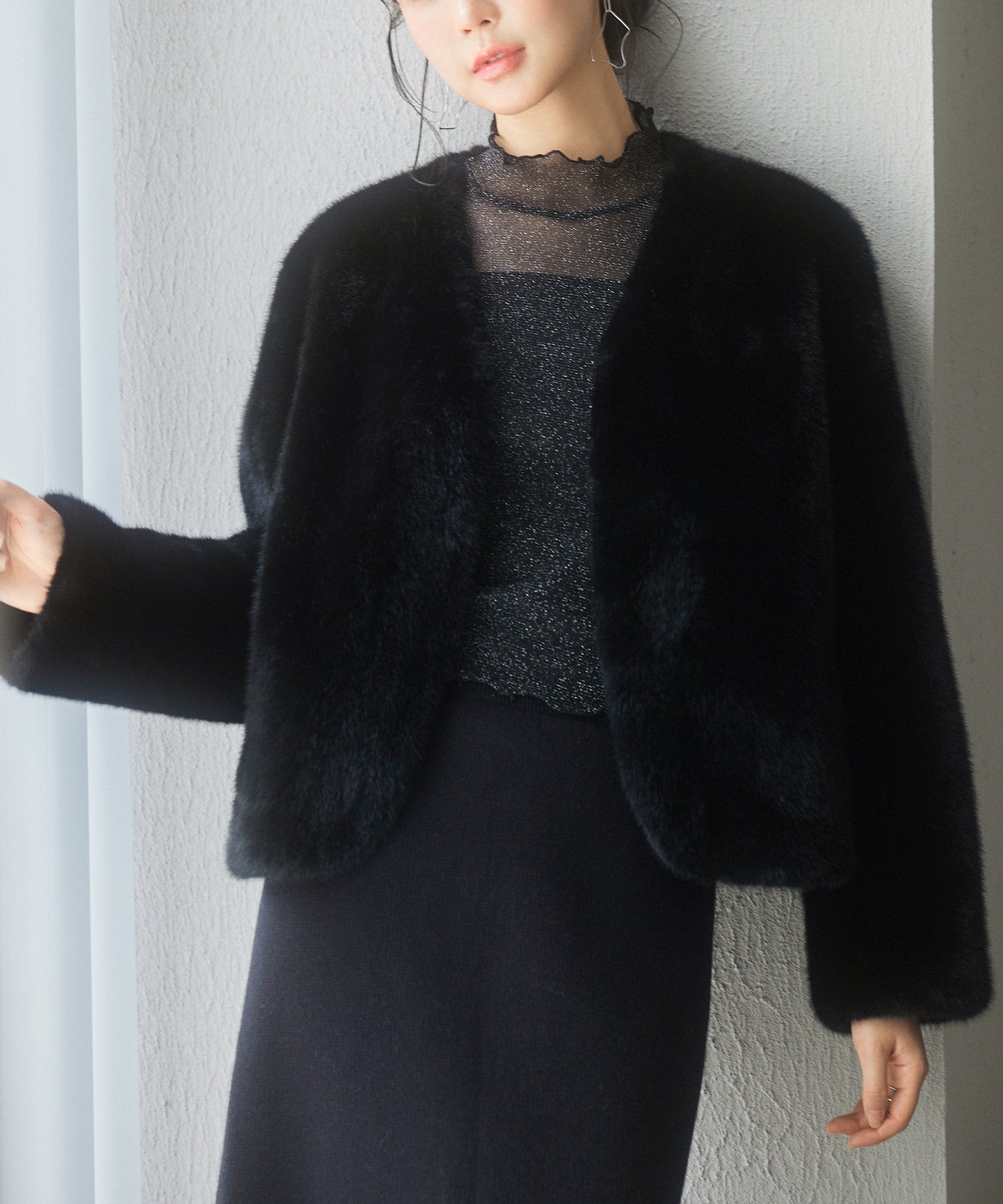 もこもこフェイクファーノーカラージャケットsdpps0625-103-8