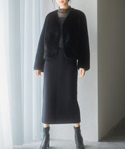 もこもこフェイクファーノーカラージャケットsdpps0625 ブラック