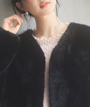 もこもこフェイクファーノーカラージャケットsdpps0625 ブラック