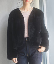 もこもこフェイクファーノーカラージャケットsdpps0625 ブラック