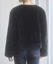 もこもこフェイクファーノーカラージャケットsdpps0625 ブラック