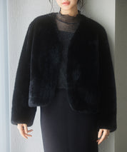 もこもこフェイクファーノーカラージャケットsdpps0625 ブラック