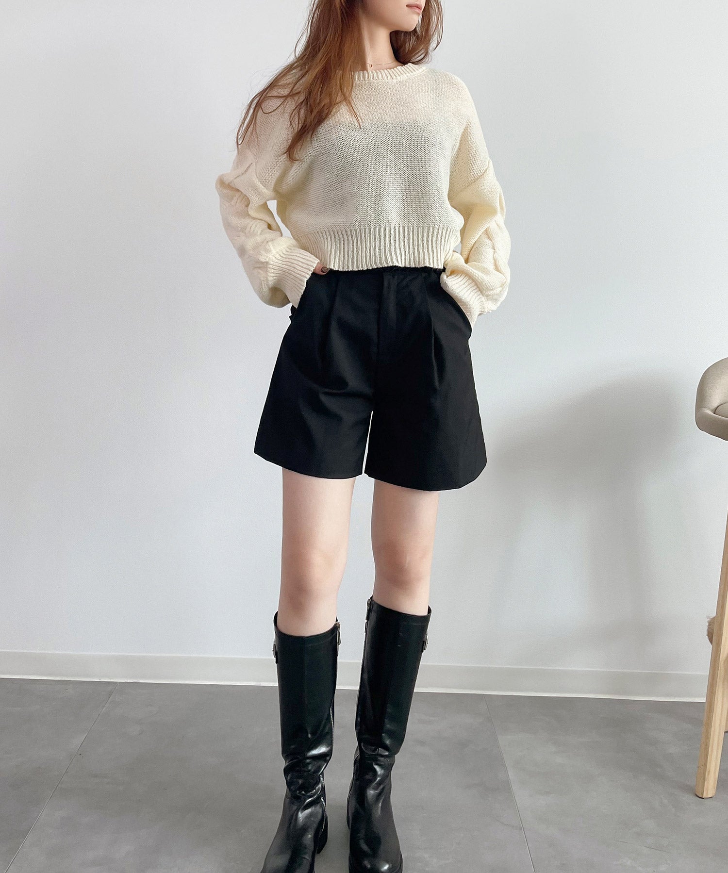 天竺裏編みショート丈ニットsdprb1040 アイボリー