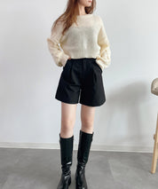 天竺裏編みショート丈ニットsdprb1040 アイボリー