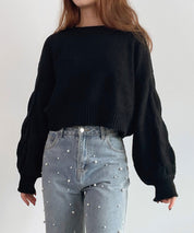 天竺裏編みショート丈ニットsdprb1040 ブラック