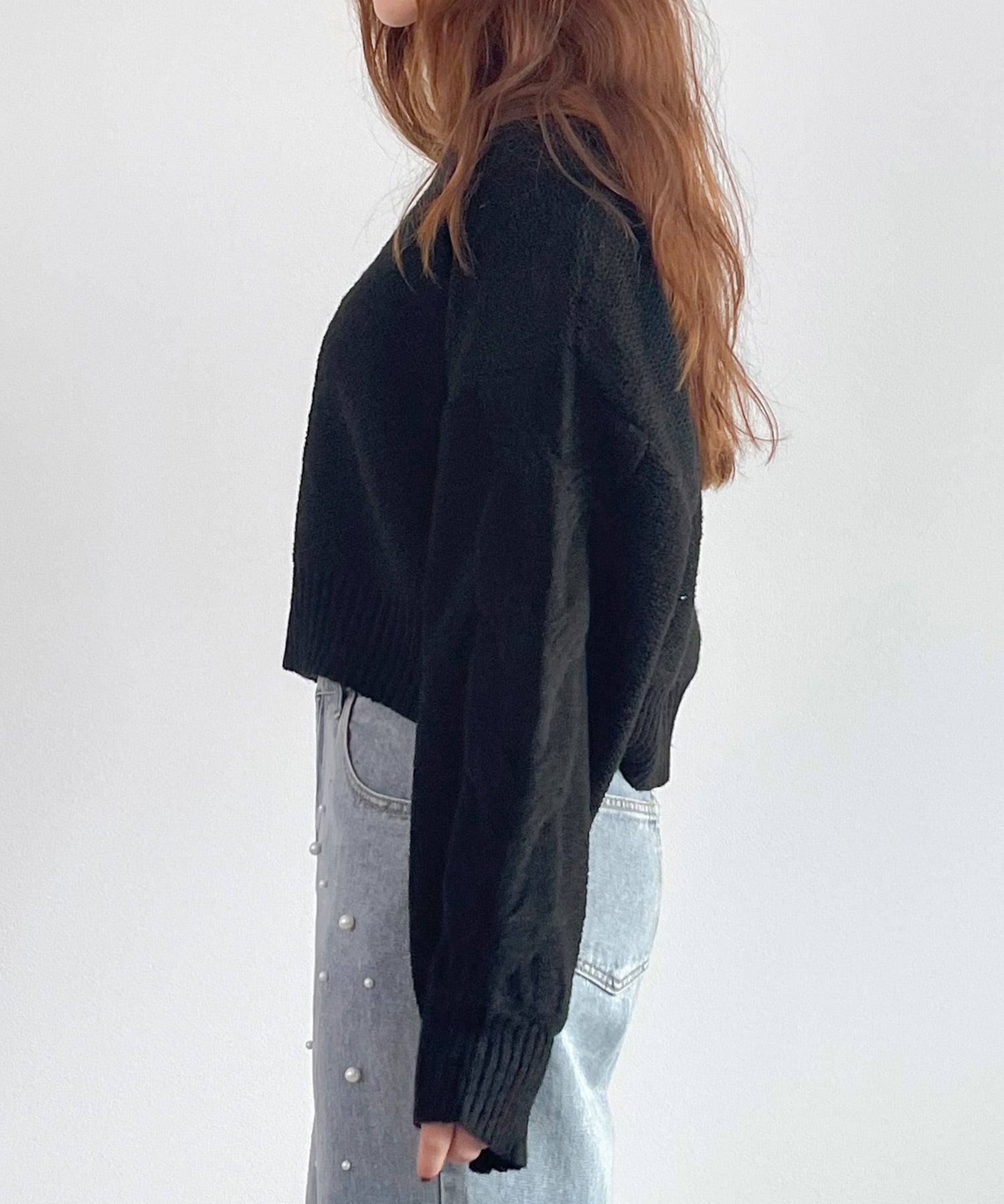 天竺裏編みショート丈ニットsdprb1040 ブラック