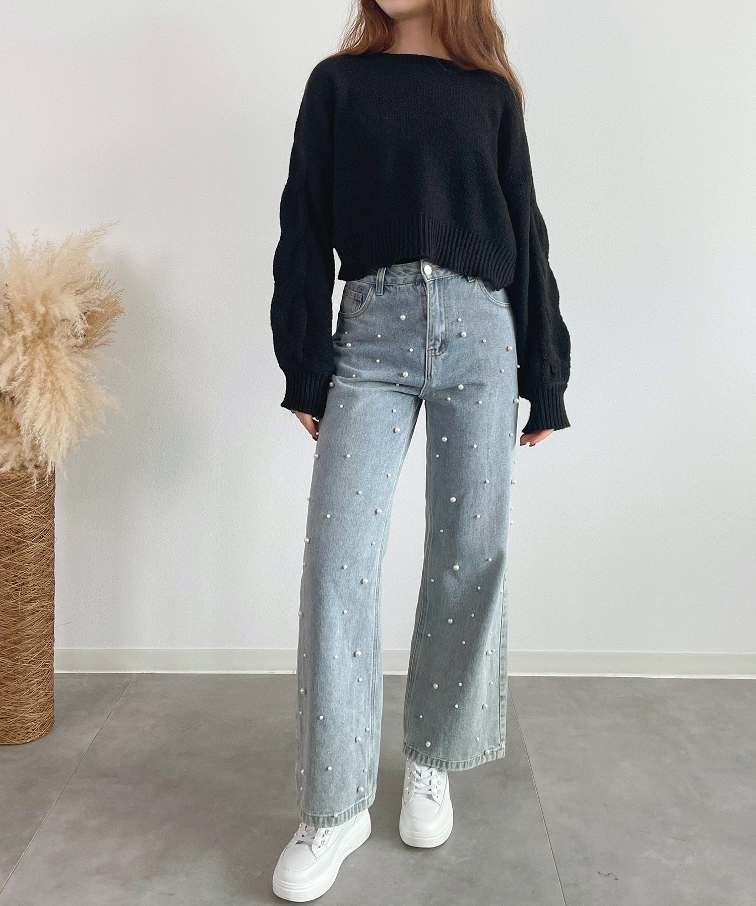 天竺裏編みショート丈ニットsdprb1040 ブラック