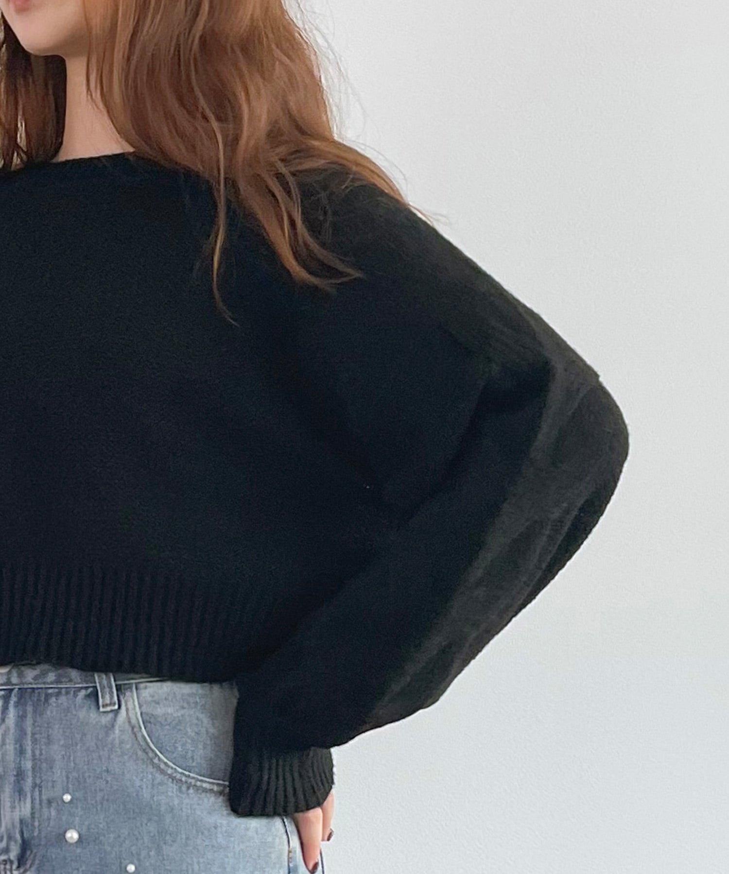 天竺裏編みショート丈ニットsdprb1040 ブラック