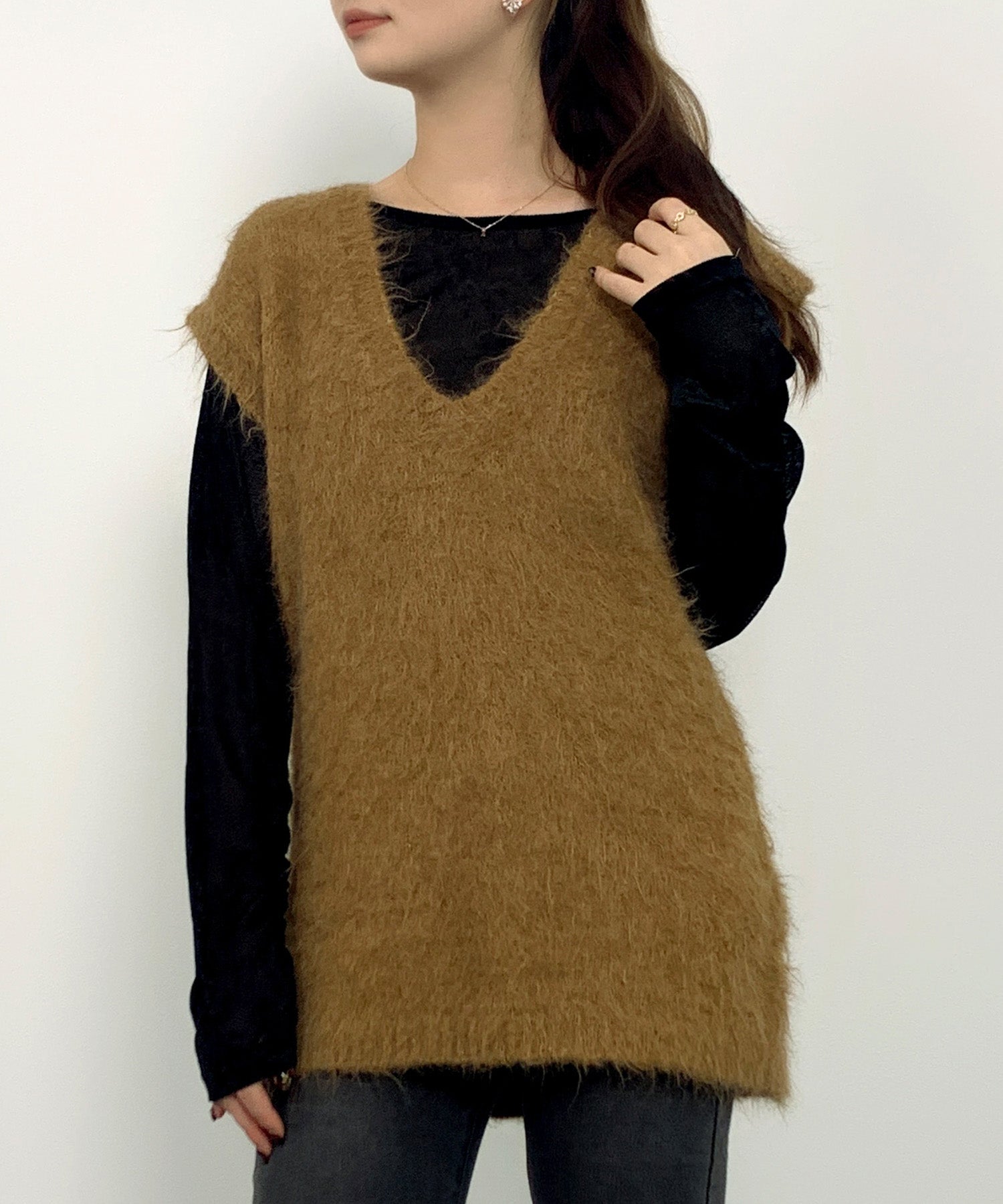 起毛シャギーオーバーサイズVネックベストsdprb1044-103-14